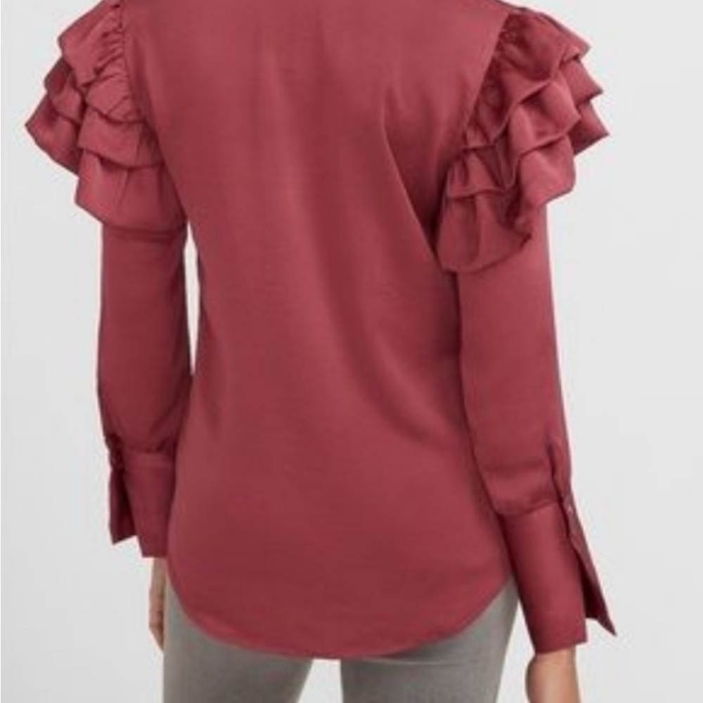 Express Ruffle Shoulder Button-Up Shirt - Picture 2 of 8